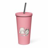 Small Panic Bunny – Insulated Tumbler with a Straw pink 20oz left — The Floppy Collection