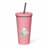 Too Soft For This – Insulated Tumbler with a Straw pink 20oz right — The Floppy Collection