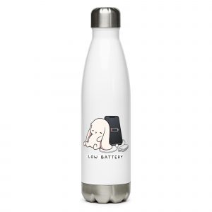 Low Battery Bunny – Stainless Steel Water Bottle white 17oz left — The Floppy Collection