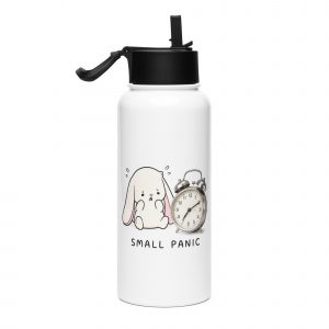 Small Panic Bunny – SS Water Bottle with Straw Lid white 32oz right — The Floppy Collection