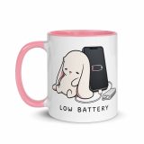 Low Battery Bunny – Mug with Color Inside pink 11oz left — The Floppy Collection