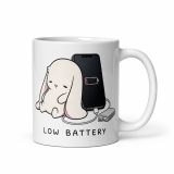 Low Battery Bunny – Cute Relatable Phone Charging Design - White glossy mug