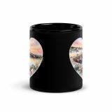 Cornish Fishing Harbour Heart Design – Black Glossy Mug