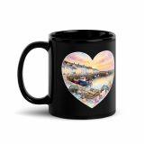 Cornish Fishing Harbour Heart Design – Black Glossy Mug