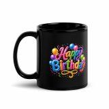 Happy Birthday Ballons - Black Glossy Mug