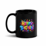 Happy Birthday Splash - Black Glossy Mug