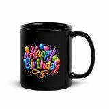 Happy Birthday Ballons - Black Glossy Mug