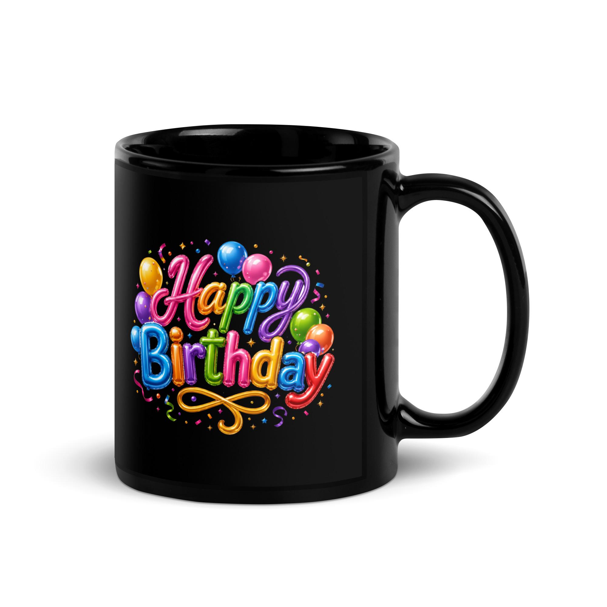 Happy Birthday Ballons - Black Glossy Mug
