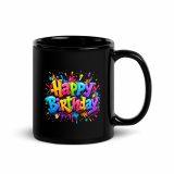 Happy Birthday Splash - Black Glossy Mug