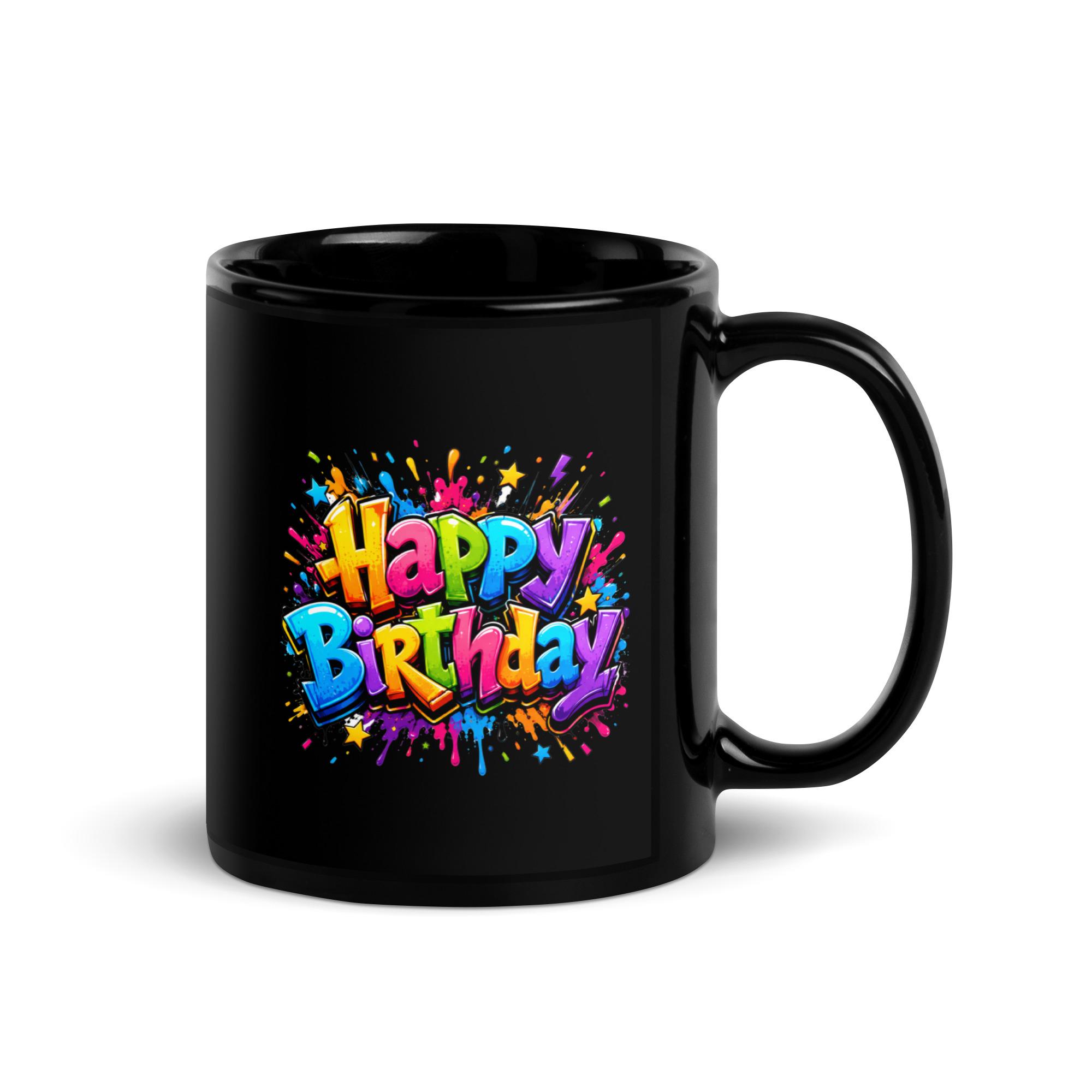 Happy Birthday Splash - Black Glossy Mug
