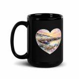 Cornish Fishing Harbour Heart Design – Black Glossy Mug