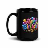 Happy Birthday Ballons - Black Glossy Mug