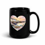 Cornish Fishing Harbour Heart Design – Black Glossy Mug