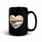 Cornish Fishing Harbour Heart Design – Black Glossy Mug