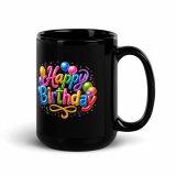 Happy Birthday Ballons - Black Glossy Mug