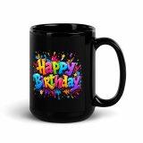 Happy Birthday Splash - Black Glossy Mug