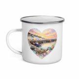 Cornish Fishing Harbour Heart Design – Enamel Mug