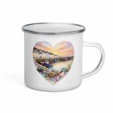 Cornish Fishing Harbour Heart Design – Enamel Mug