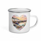 Cornish Fishing Harbour Heart Design – Enamel Mug