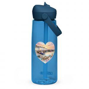 Cornish Fishing Harbour Heart Design – Flip straw water bottle