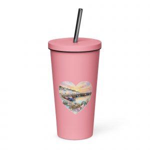 Cornish Fishing Harbour Heart Design – Insulated tumbler with a straw