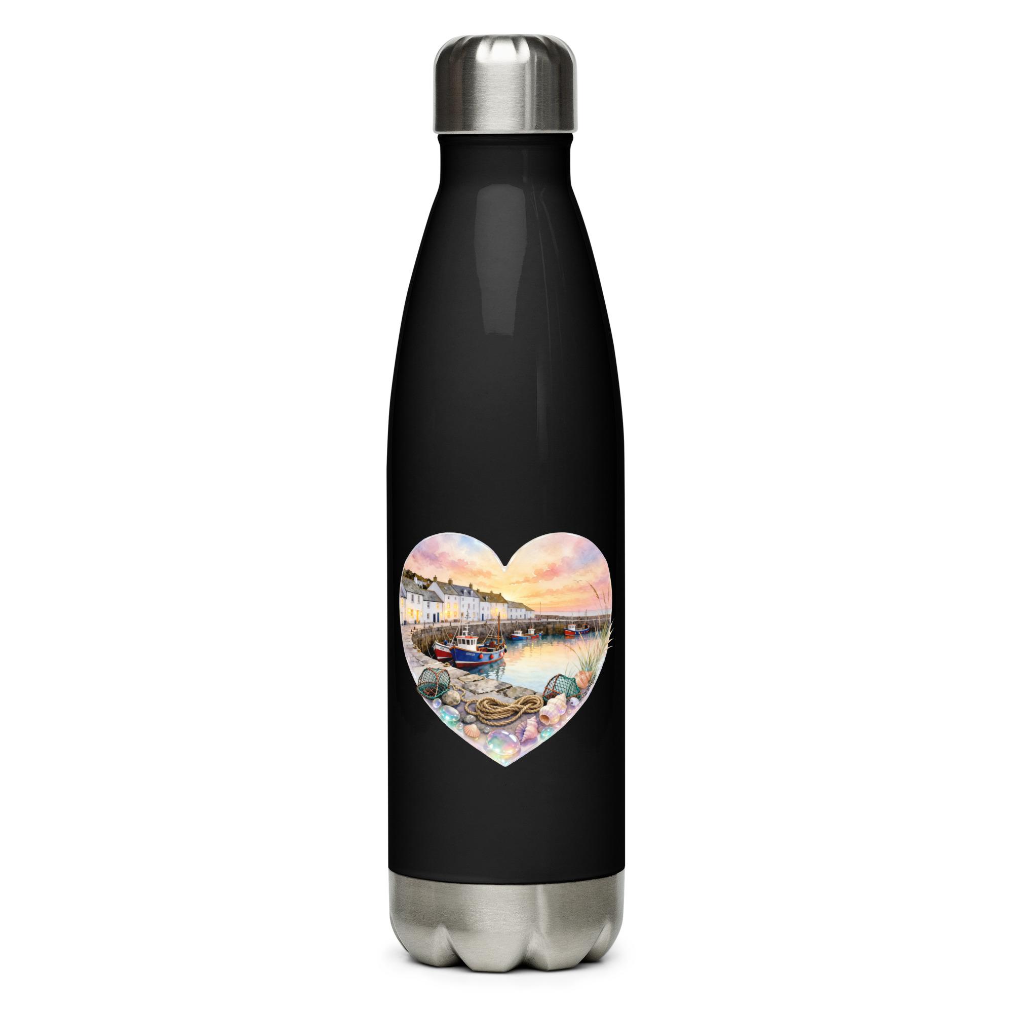 Cornish Fishing Harbour Heart Design – Stainless steel water bottle