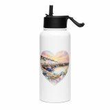Cornish Fishing Harbour Heart Design – Stainless steel water bottle with a straw lid