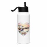 Cornish Fishing Harbour Heart Design – Stainless steel water bottle with a straw lid