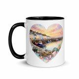 Cornish Fishing Harbour Heart Design - Mug with Color Inside