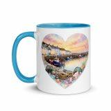 Cornish Fishing Harbour Heart Design - Mug with Color Inside