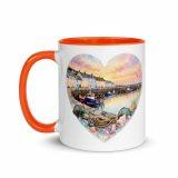Cornish Fishing Harbour Heart Design - Mug with Color Inside