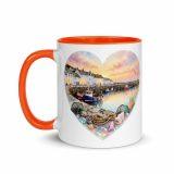 Cornish Fishing Harbour Heart Design - Mug with Color Inside