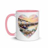 Cornish Fishing Harbour Heart Design - Mug with Color Inside