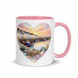 Cornish Fishing Harbour Heart Design - Mug with Color Inside