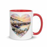 Cornish Fishing Harbour Heart Design - Mug with Color Inside