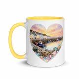Cornish Fishing Harbour Heart Design - Mug with Color Inside
