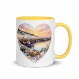 Cornish Fishing Harbour Heart Design - Mug with Color Inside