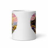 Tintagel Castle Sunset Heart Design – White glossy mug
