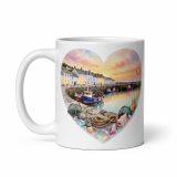 Cornish Fishing Harbour Heart Design - White glossy mug