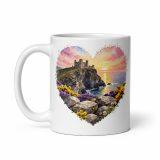Tintagel Castle Sunset Heart Design – White glossy mug