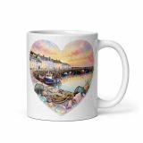 Cornish Fishing Harbour Heart Design - White glossy mug