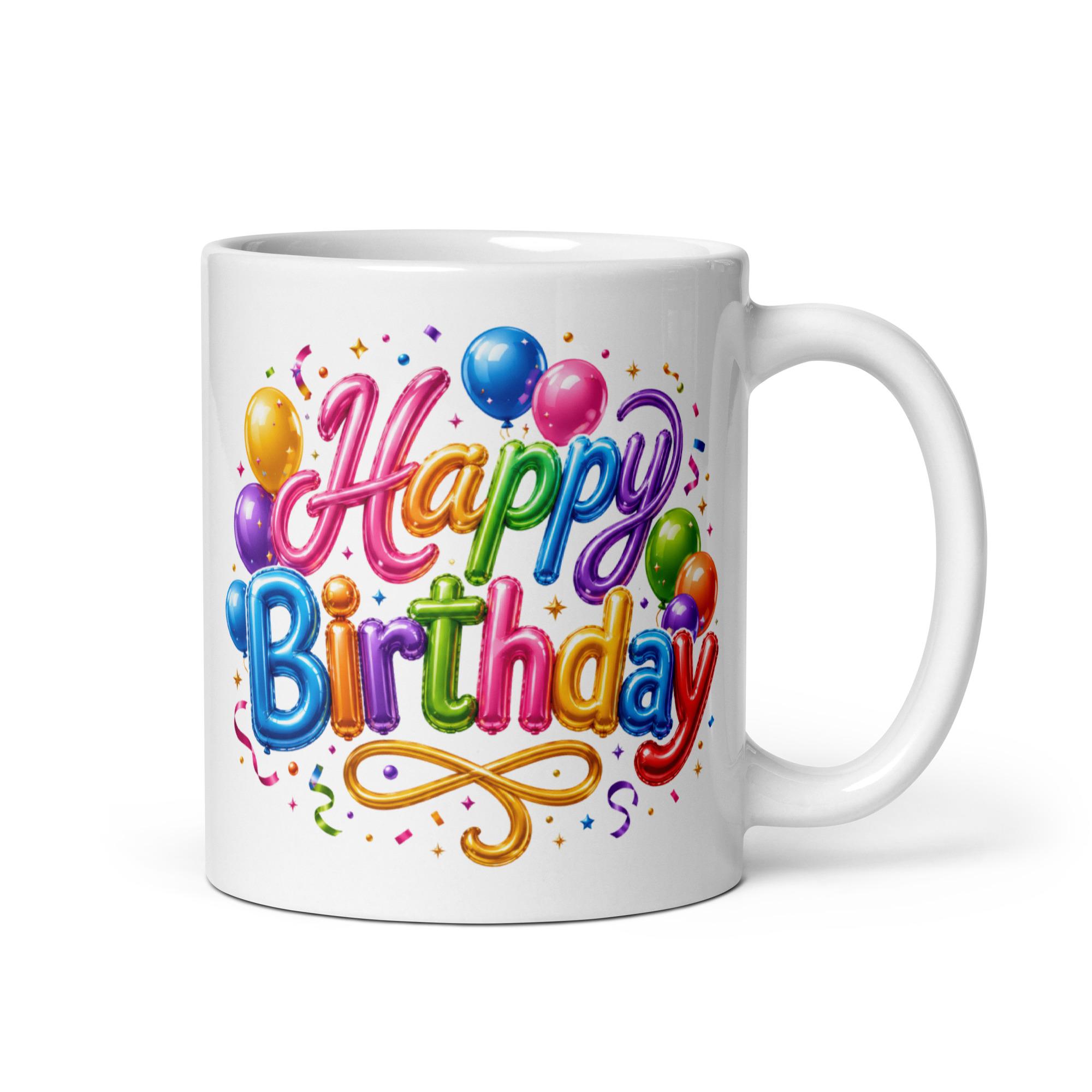 Happy Birthday Baloons - White glossy mug