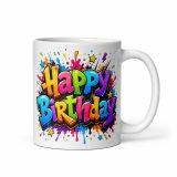 Happy Birthday Splash - White glossy mug