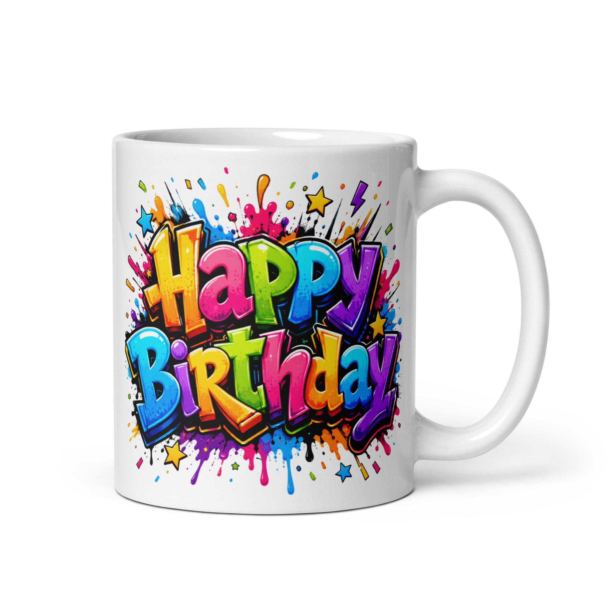 Happy Birthday Splash - White glossy mug