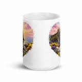 Tintagel Castle Sunset Heart Design – White glossy mug