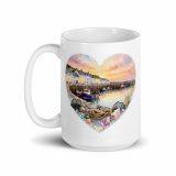 Cornish Fishing Harbour Heart Design - White glossy mug