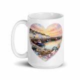 Cornish Fishing Harbour Heart Design - White glossy mug