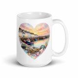 Cornish Fishing Harbour Heart Design - White glossy mug