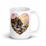 Tintagel Castle Sunset Heart Design – White glossy mug