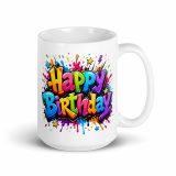 Happy Birthday Splash - White glossy mug